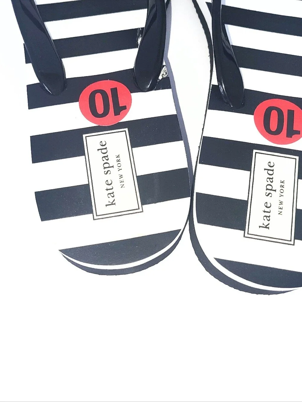 NWT Kate Spade Milli Flip Flop Wedge Thong Sandal Black & White Striped Size 10